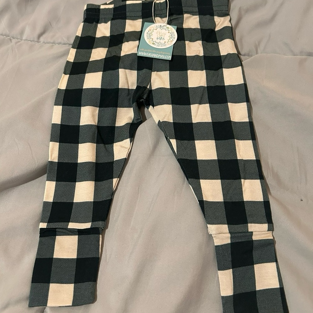 Plaid Kids Bottoms in Dark Green and Cream
